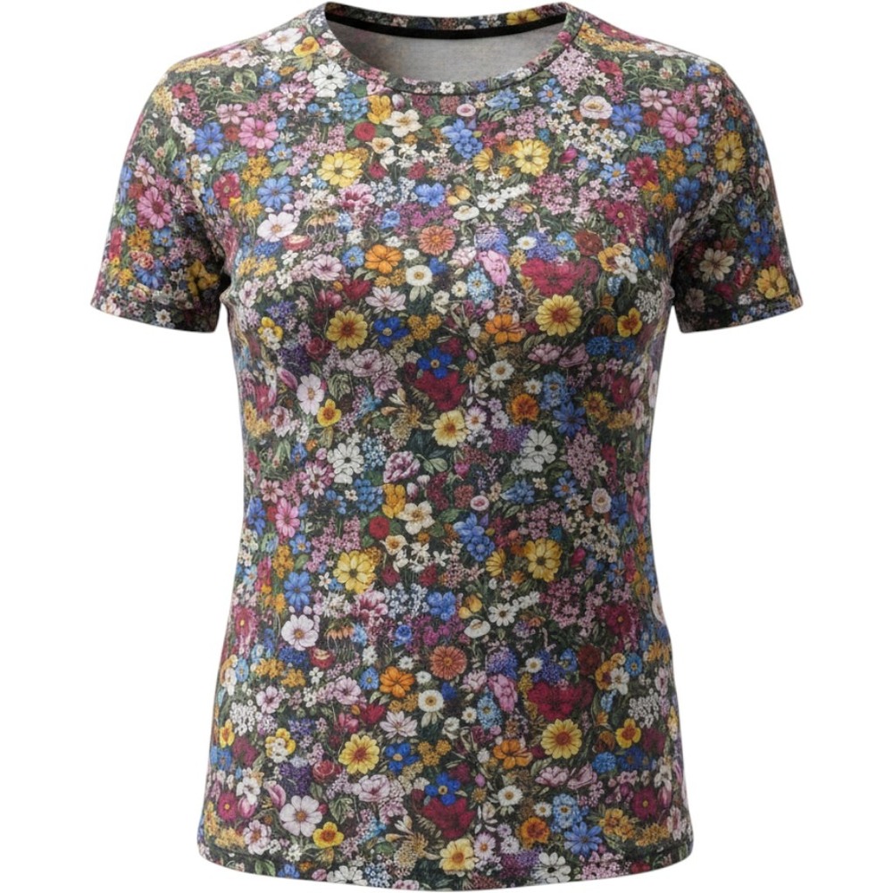 Birdie Floral T-Shirt Womens Large Multicolor Short Sleeve Performance Crew Neck